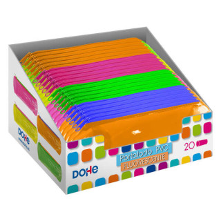 Dohe Expositor con 20 Portatodos Simples Redondos - Fabricados en PVC de 280 Micras Transparente Fluorescente - Cierre de Crema