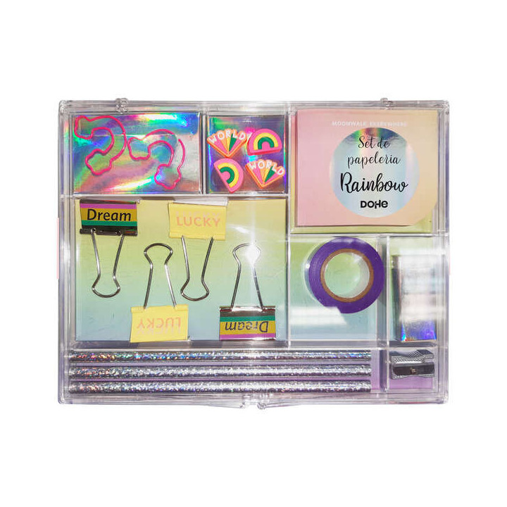 Dohe Set de Papeleria de Regalo - Incluye Bloc de Notas 80 Hojas 80x65mm - Clips con Forma 36x28mm - Pinzas 32mm - Push Pins 18