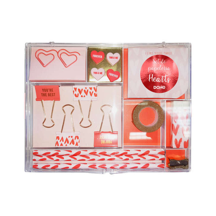 Dohe Set de Papeleria de Regalo - Incluye Bloc de Notas 80 Hojas 80x65mm - Clips con Forma 36x28mm - Pinzas 32mm - Push Pins 18