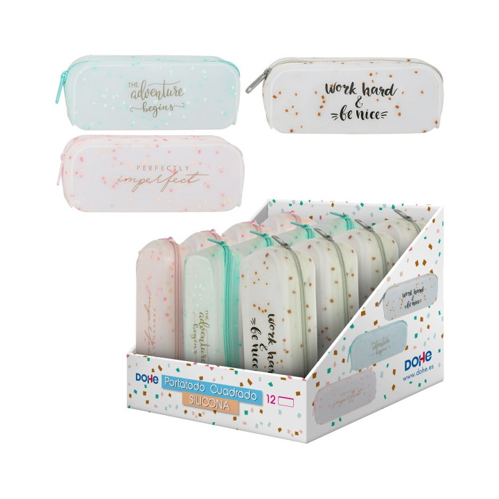 Dohe Expositor con 12 Portatodos Simples de Silicona Semitranslucida - Cierre de Cremallera - Adornos de Colores - Colores Surt