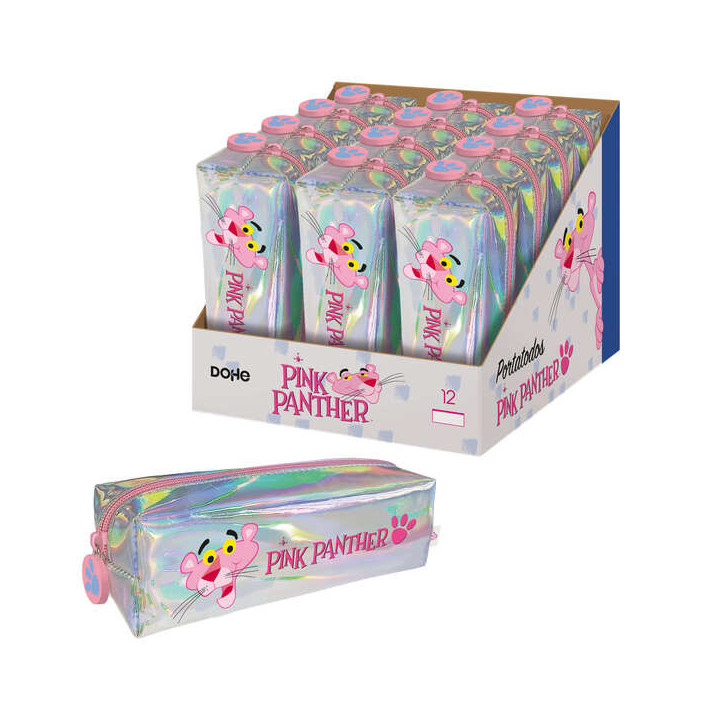Dohe Expositor de 12 Portatodos Cuadrados Brillantes de Pink Panther - 200mm - para Todo Tipo de Utensilios Escolares - Fabrica