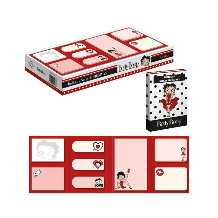 Dohe Expositor de Indices y Notas Adhesivas de Betty Boop - Set de 10 - Preimpresas a Todo Color - Potente Adhesivo - Ideal par