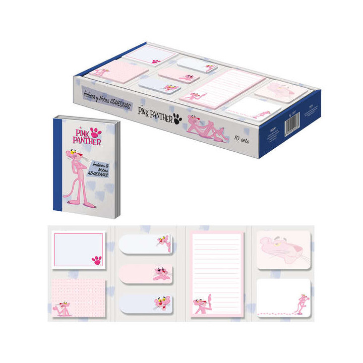 Dohe Expositor de Indices y Notas Adhesivas Pink Panther - Set de 10 - Preimpresas a Todo Color - Potente Adhesivo - Ideal para