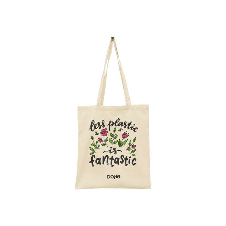 Dohe Totebag Mediano de Algodon 50% Reciclado y Organico 220g/m2 - Asas Largas - Sostenible y Respetuoso con el Medio Ambiente