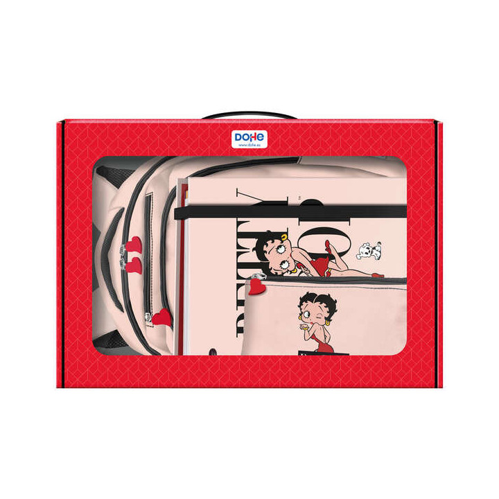 Dohe Betty Boop Pack de Mochila 3 Compartimentos Grande + Carpeta A4 Recambio + Portatodo Triple - Todo en un Maletin Perfecto