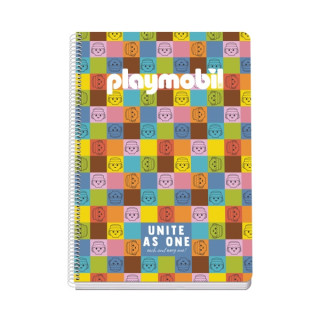Dohe Playmobil Unite As One Cuaderno Espiral Folio 80 Hojas Cuadricula 4mm con Margen - Tapa Rigida Impresa a todo Color y Plas