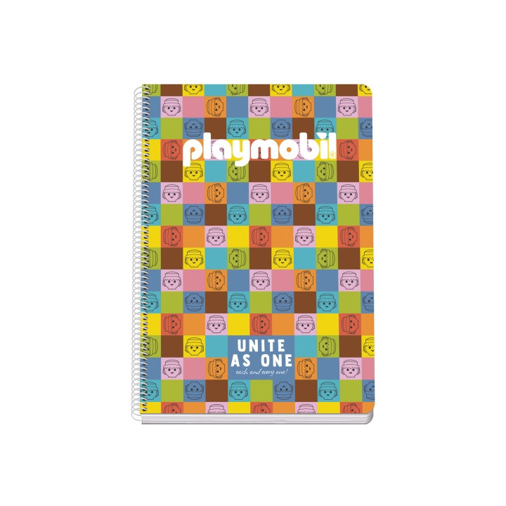 Dohe Playmobil Unite As One Cuaderno Espiral Folio 80 Hojas Cuadricula 4mm con Margen - Tapa Rigida Impresa a todo Color y Plas
