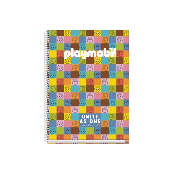 Dohe Playmobil Unite As One Cuaderno Espiral A4 100 Hojas Microperforadas Cuadricula 5mm - Tapa Dura Carton Forrado - Bandas de