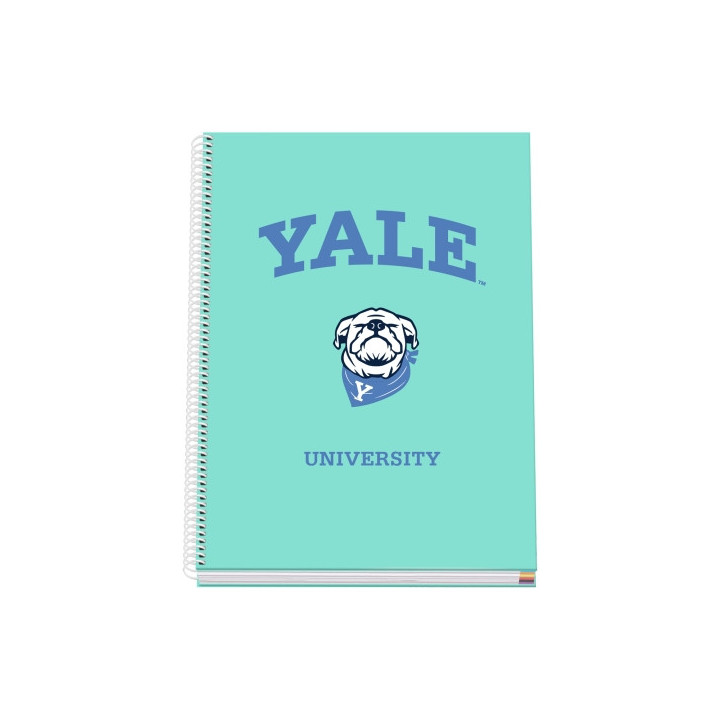 Dohe Yale Dog Cuaderno Espiral A4 100 Hojas Microperforadas Cuadricula 5mm - Tapa Dura Carton Forrado - Bandas de Color