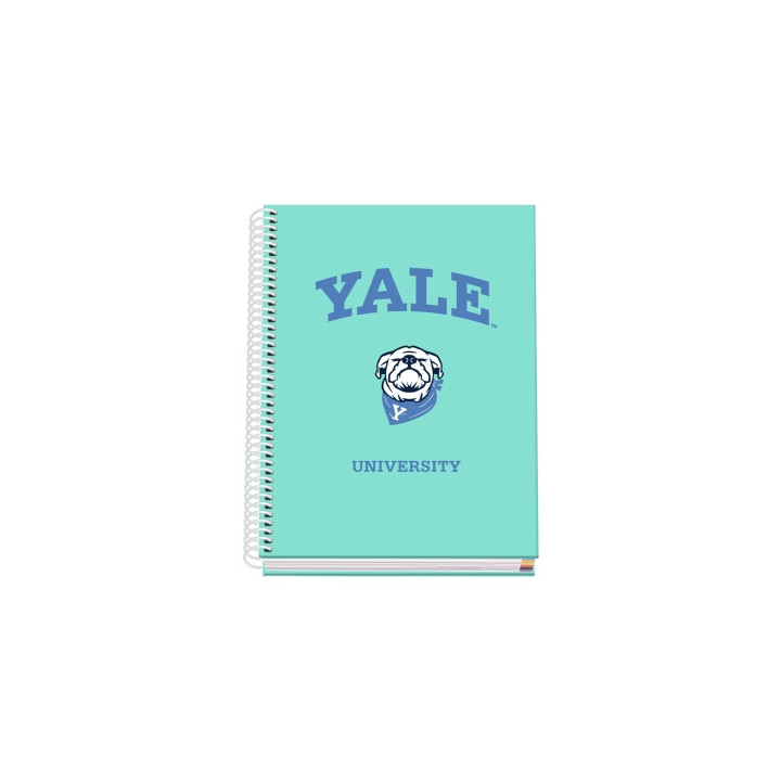 Dohe Yale Dog Cuaderno Espiral A5 100 Hojas Cuadricula 5mm - Tapa Dura Impresa a todo Color y Plastificada en Brillo - Bandas d