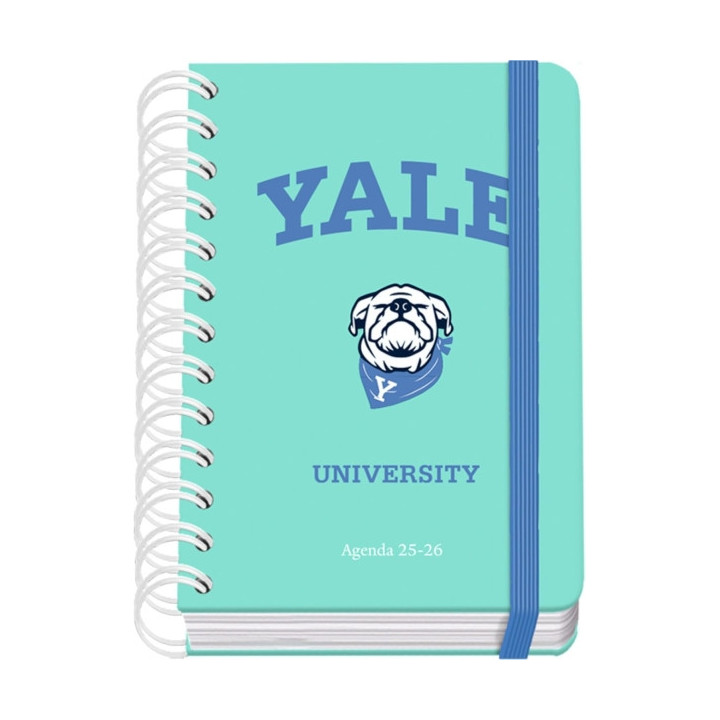 Dohe Yale Dog Agenda Escolar 25/26 Espiral Wire’o A6 - Dia Pagina - Papel 80g/m2 - 4 Hojas de Pegatinas - Cubierta de Carton