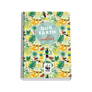 Dohe WWF Tropic Cuaderno Espiral Folio 80 Hojas Cuadricula 4mm con Margen - Tapa Rigida Impresa a todo Color y Plastificada en