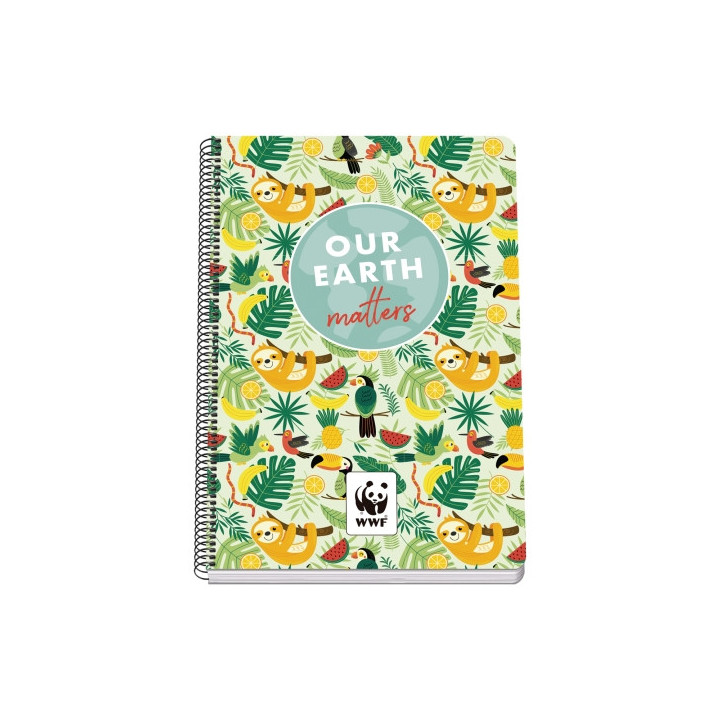 Dohe WWF Tropic Cuaderno Espiral Folio 80 Hojas Cuadricula 4mm con Margen - Tapa Rigida Impresa a todo Color y Plastificada en