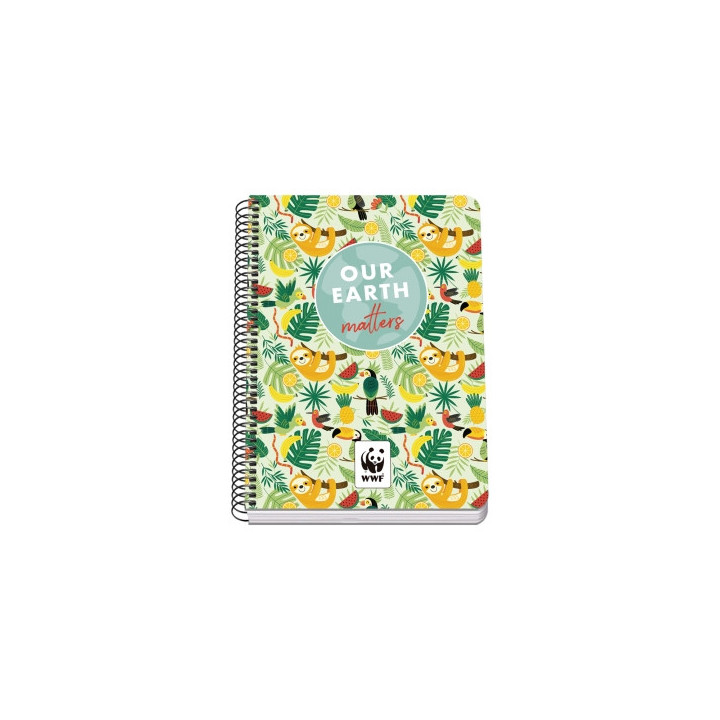 Dohe WWF Tropic Cuaderno Espiral A5 80 Hojas Cuadricula 4mm con Margen - Tapa Rigida Impresa a todo Color y Plastificada en Bri