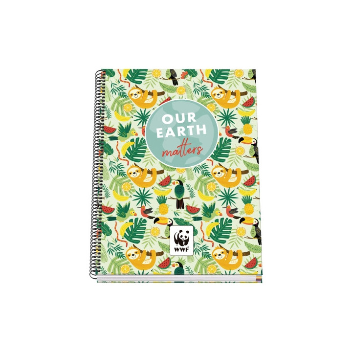 Dohe WWF Tropic Cuaderno Espiral A4 100 Hojas Microperforadas Cuadricula 5mm - Tapa Dura Carton Forrado - Bandas de Color