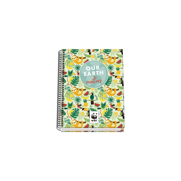 Dohe WWF Tropic Cuaderno Espiral A5 100 Hojas Cuadricula 5mm - Tapa Dura Impresa a todo Color y Plastificada en Brillo - Bandas