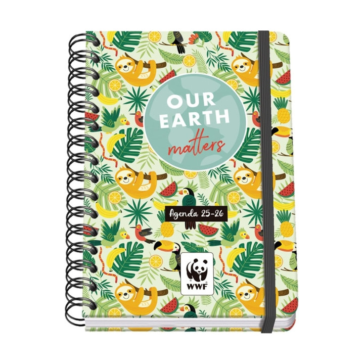 Dohe WWF Tropic Agenda Escolar 25/26 Espiral Wire’o A5 - Semana Vista - Papel 80g/m2 - 4 Hojas de Pegatinas - Cubierta de Car
