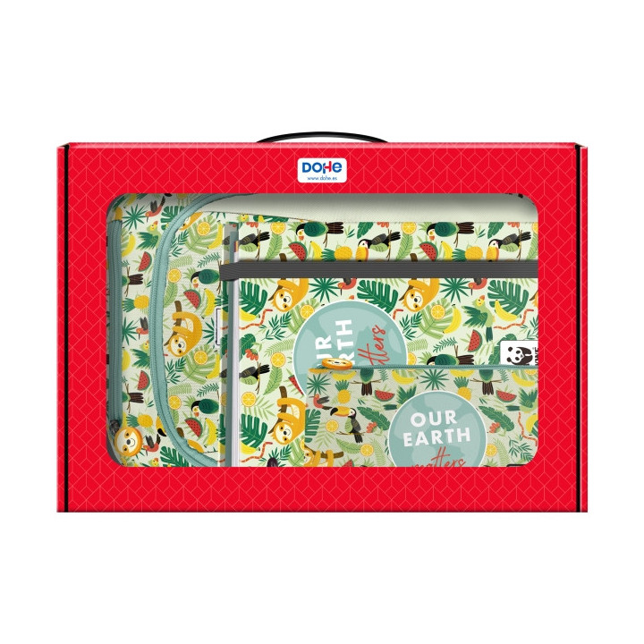 Dohe WWF Tropic Pack de Mochila + Carpeta A4 Recambio + Portatodo Triple - Todo en un Maletin Perfecto para Regalo