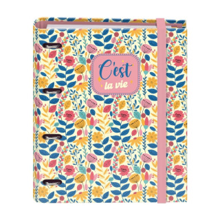 Dohe C´est la Vie Carpeta de 4 Anillas Mixtas de 35mm con Recambio de 100 Hojas - Formato Folio - Cierre con Goma - Incluye 4