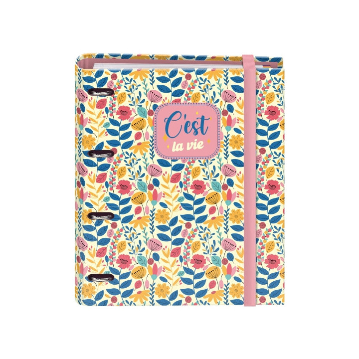 Dohe C´est la Vie Carpeta de 4 Anillas Mixtas de 35mm con Recambio de 100 Hojas - Formato Folio - Cierre con Goma - Incluye 4