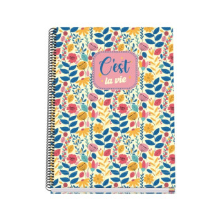 Dohe C`est la Vie Cuaderno Espiral A4 100 Hojas Microperforadas Cuadricula 5mm - Tapa Dura Carton Forrado - Bandas de Color