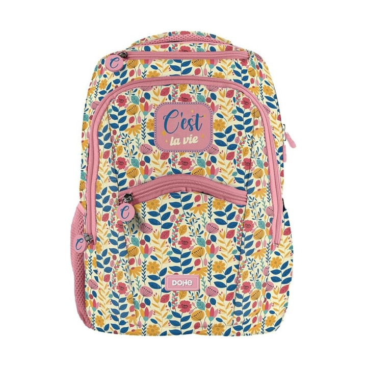 Dohe C`est la Vie Mochila Escolar - Compartimento Principal con Bolsillo Acolchado - Bolsillos Laterales para Bebidas - Espalda