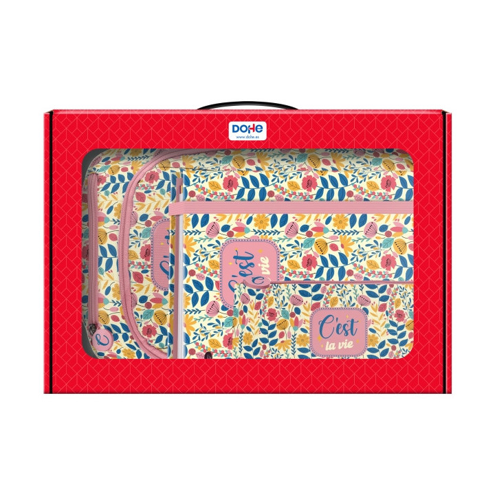 Dohe C`est la Vie Pack de Mochila + Carpeta A4 Recambio + Portatodo Triple - Todo en un Maletin Perfecto para Regalo