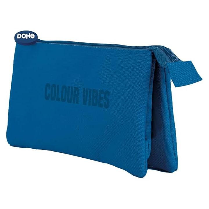 Dohe Colour Vibes Portatodo Triple - Cierre Doble con Cremallera y Tirador de Goma - Color Azul