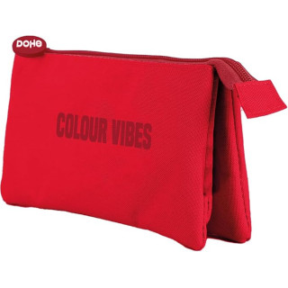 Dohe Colour Vibes Portatodo Triple - Cierre Doble con Cremallera y Tirador de Goma - Color Rojo