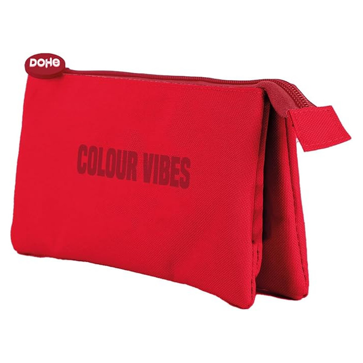 Dohe Colour Vibes Portatodo Triple - Cierre Doble con Cremallera y Tirador de Goma - Color Rojo