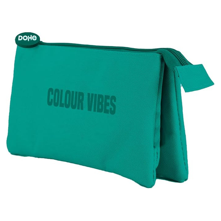 Dohe Colour Vibes Portatodo Triple - Cierre Doble con Cremallera y Tirador de Goma - Color Verde