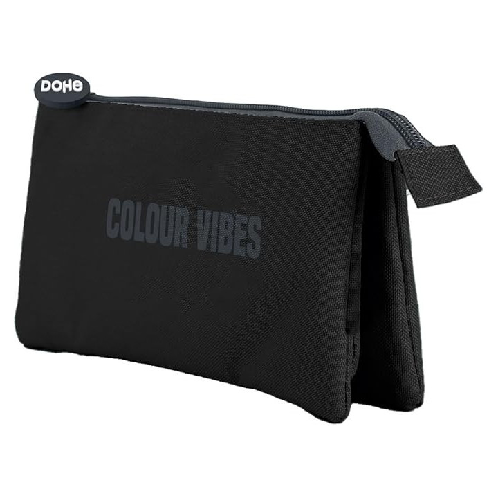 Dohe Colour Vibes Portatodo Triple - Cierre Doble con Cremallera y Tirador de Goma - Color Negro