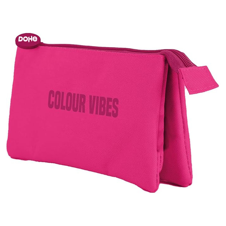 Dohe Colour Vibes Portatodo Triple - Cierre Doble con Cremallera y Tirador de Goma - Color Rosa