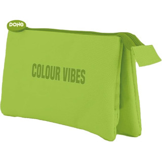 Dohe Colour Vibes Portatodo Triple - Cierre Doble con Cremallera y Tirador de Goma - Color Verde Lima