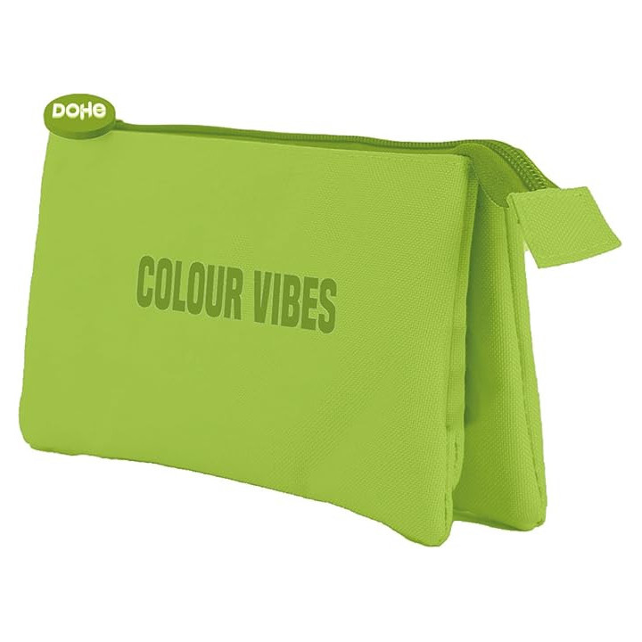 Dohe Colour Vibes Portatodo Triple - Cierre Doble con Cremallera y Tirador de Goma - Color Verde Lima