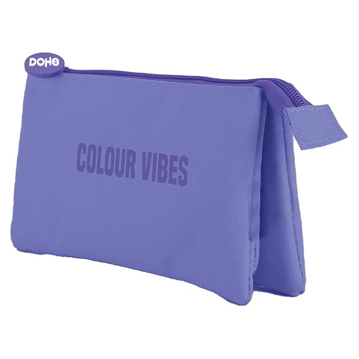 Dohe Colour Vibes Portatodo Triple - Cierre Doble con Cremallera y Tirador de Goma - Color Morado