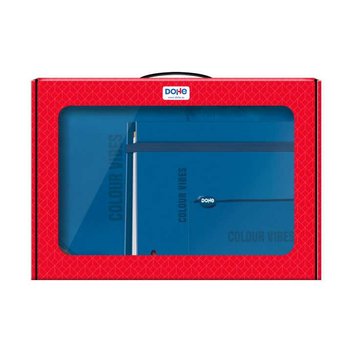 Dohe Colour Vibes Pack de Mochila + Carpeta A4 Recambio + Portatodo Triple - Todo en un Maletin Perfecto para Regalo - Color Az