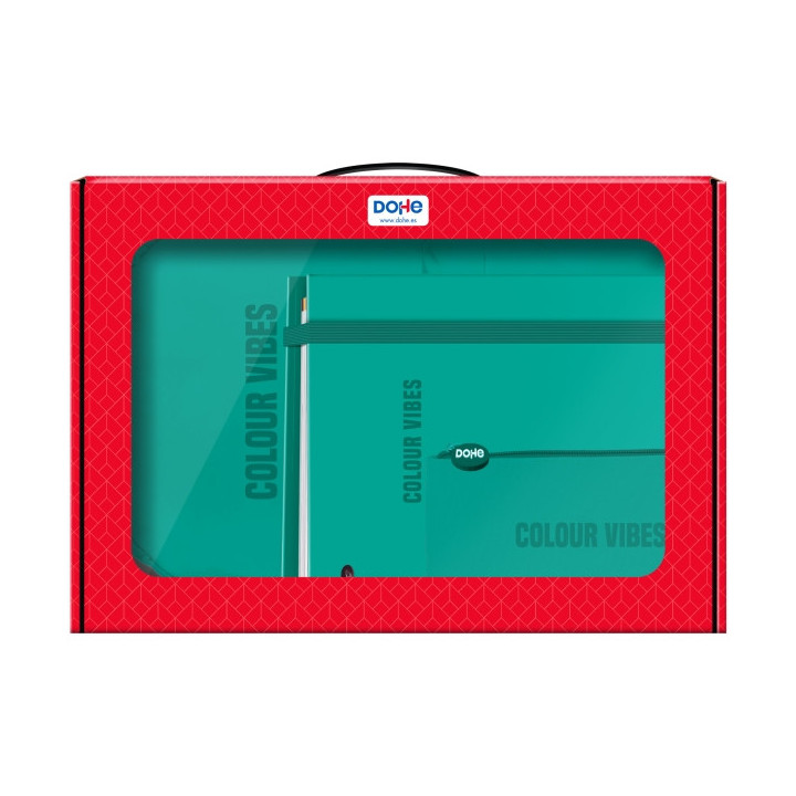 Dohe Colour Vibes Pack de Mochila + Carpeta A4 Recambio + Portatodo Triple - Todo en un Maletin Perfecto para Regalo - Color Ve