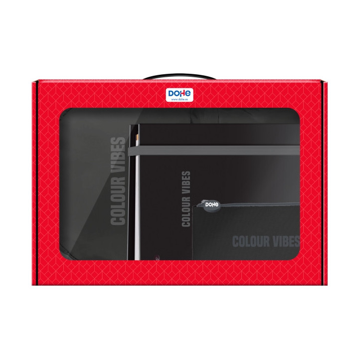 Dohe Colour Vibes Pack de Mochila + Carpeta A4 Recambio + Portatodo Triple - Todo en un Maletin Perfecto para Regalo - Color Ne