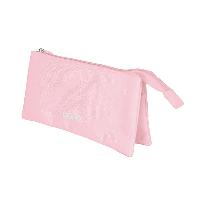 Dohe Serenity Portatodo Triple - Cierre Doble con Cremallera y Tirador de Goma - Color Rosa