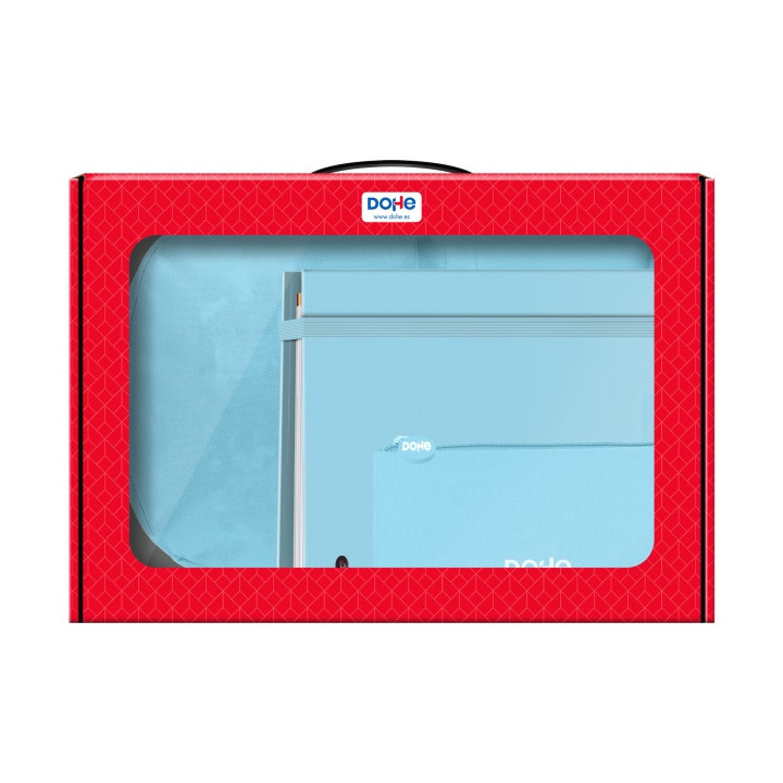Dohe Serenity Pack de Mochila + Carpeta A4 Recambio + Portatodo Triple - Todo en un Maletin Perfecto para Regalo - Color Azul