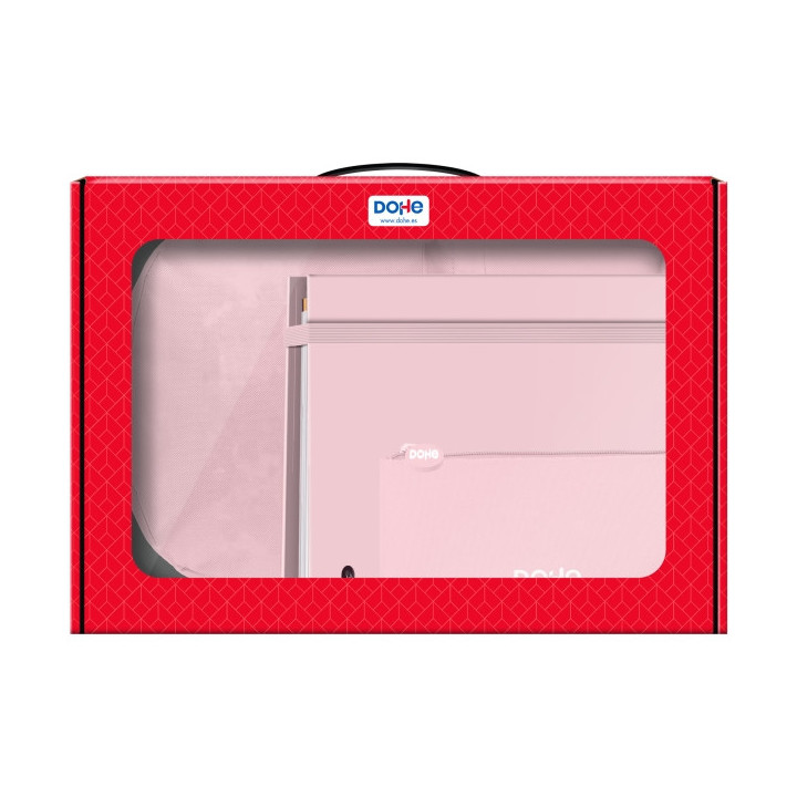 Dohe Serenity Pack de Mochila + Carpeta A4 Recambio + Portatodo Triple - Todo en un Maletin Perfecto para Regalo - Color Rosa