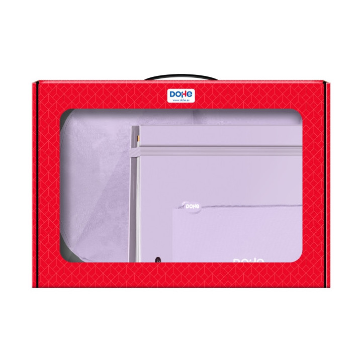 Dohe Serenity Pack de Mochila + Carpeta A4 Recambio + Portatodo Triple - Todo en un Maletin Perfecto para Regalo - Color Morado