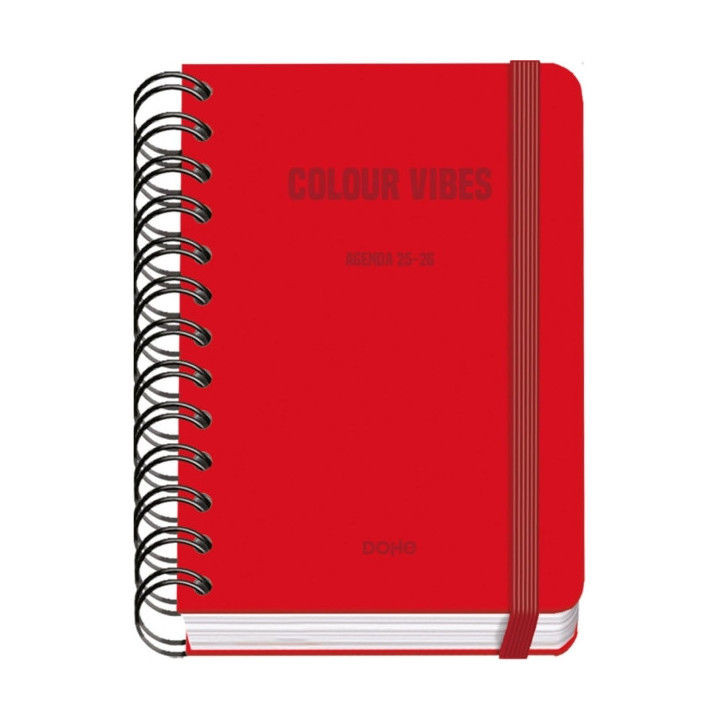 Dohe Colour Vibes Agenda Escolar 25/26 Espiral Wire’o A6 - Dia Pagina - Papel 80g/m2 - 4 Hojas de Pegatinas - Cubierta de Car