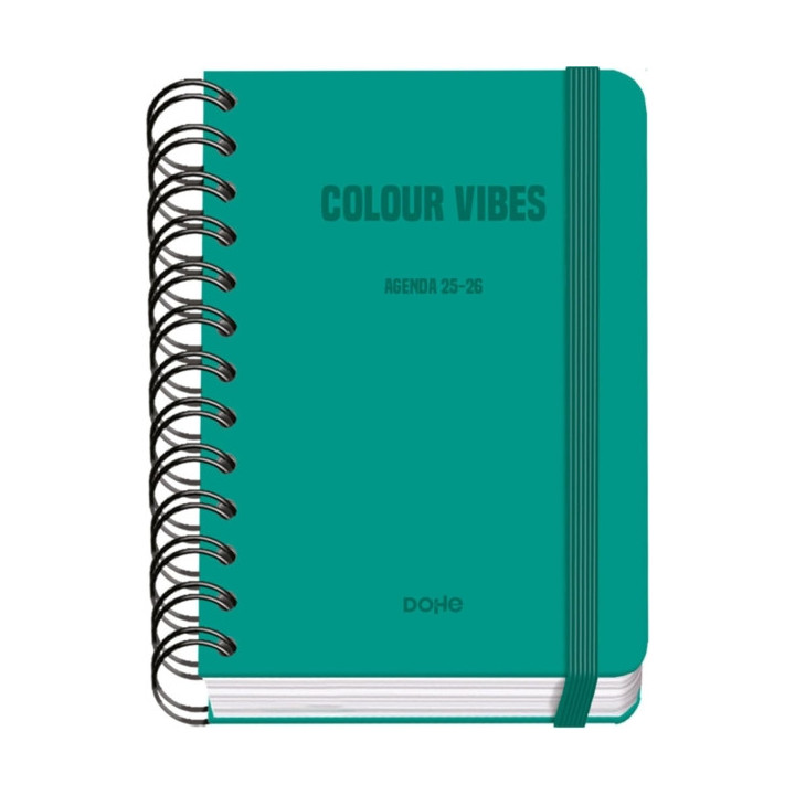 Dohe Colour Vibes Agenda Escolar 25/26 Espiral Wire’o A6 - Dia Pagina - Papel 80g/m2 - 4 Hojas de Pegatinas - Cubierta de Car
