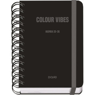 Dohe Colour Vibes Agenda Escolar 25/26 Espiral Wire’o A6 - Dia Pagina - Papel 80g/m2 - 4 Hojas de Pegatinas - Cubierta de Car