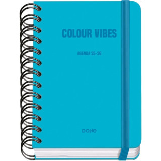Dohe Colour Vibes Agenda Escolar 25/26 Espiral Wire’o A6 - Dia Pagina - Papel 80g/m2 - 4 Hojas de Pegatinas - Cubierta de Car