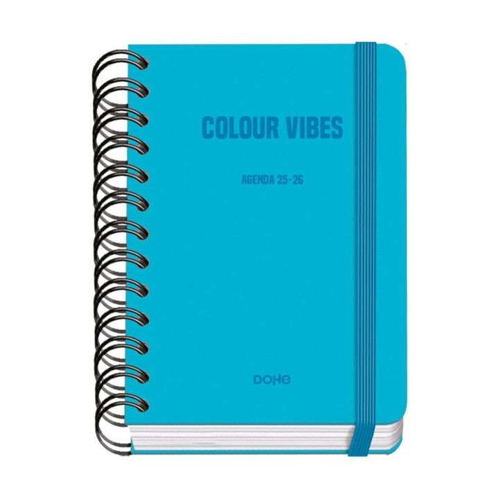Dohe Colour Vibes Agenda Escolar 25/26 Espiral Wire’o A6 - Dia Pagina - Papel 80g/m2 - 4 Hojas de Pegatinas - Cubierta de Car
