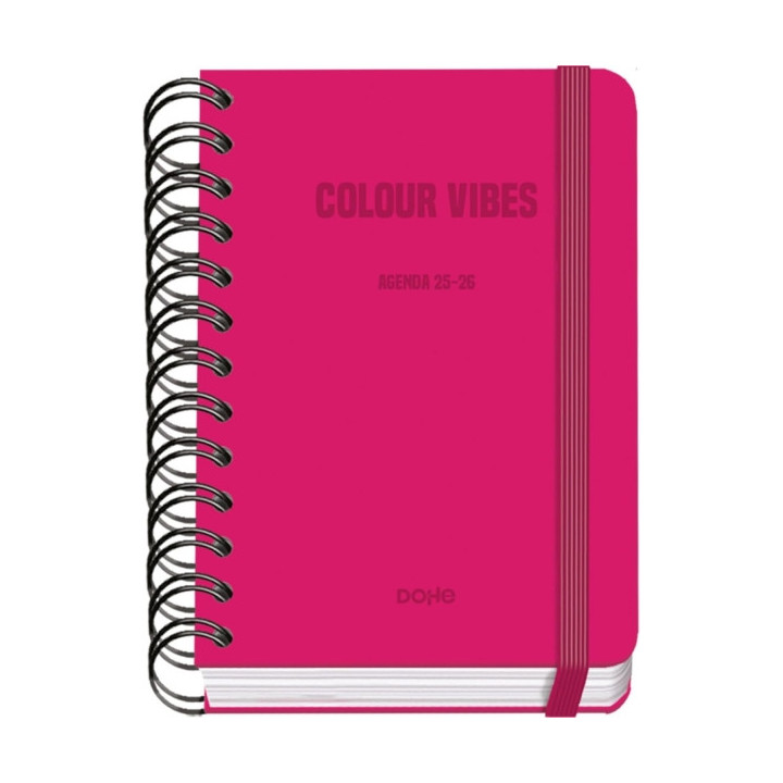 Dohe Colour Vibes Agenda Escolar 25/26 Espiral Wire’o A6 - Dia Pagina - Papel 80g/m2 - 4 Hojas de Pegatinas - Cubierta de Car