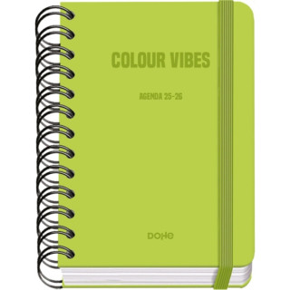 Dohe Colour Vibes Agenda Escolar 25/26 Espiral Wire’o A6 - Dia Pagina - Papel 80g/m2 - 4 Hojas de Pegatinas - Cubierta de Car